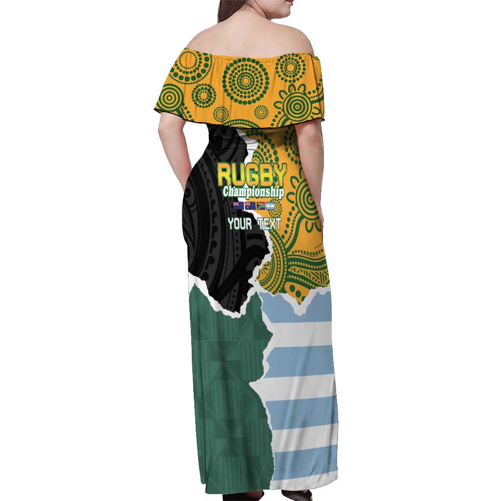 Personalised Rugby 2025 Championship Off Shoulder Maxi Dress Southern Hemisphere Countries Mascots - Aussie Hoodie