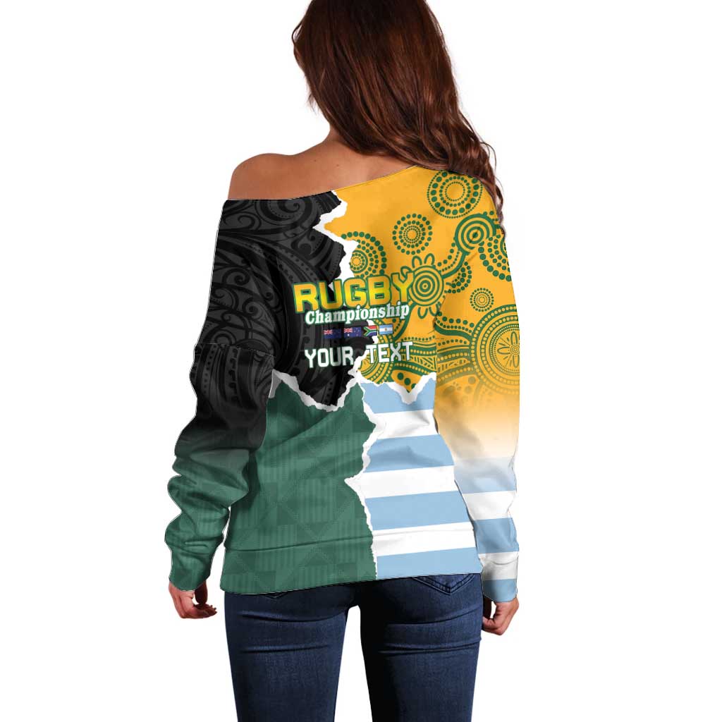 Personalised Rugby 2025 Championship Off Shoulder Sweater Southern Hemisphere Countries Mascots - Aussie Hoodie