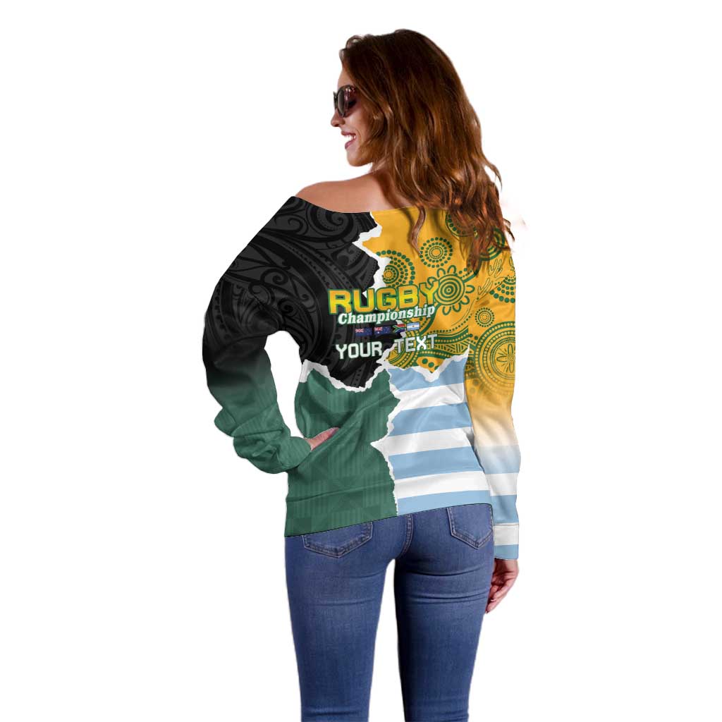 Personalised Rugby 2025 Championship Off Shoulder Sweater Southern Hemisphere Countries Mascots - Aussie Hoodie