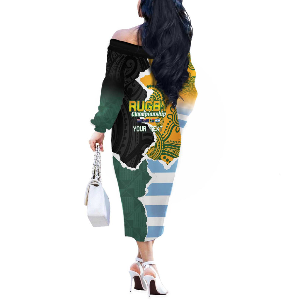 Personalised Rugby 2025 Championship Off The Shoulder Long Sleeve Dress Southern Hemisphere Countries Mascots - Aussie Hoodie