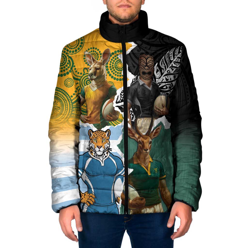 Personalised Rugby 2025 Championship Padded Jacket Southern Hemisphere Countries Mascots - Aussie Hoodie