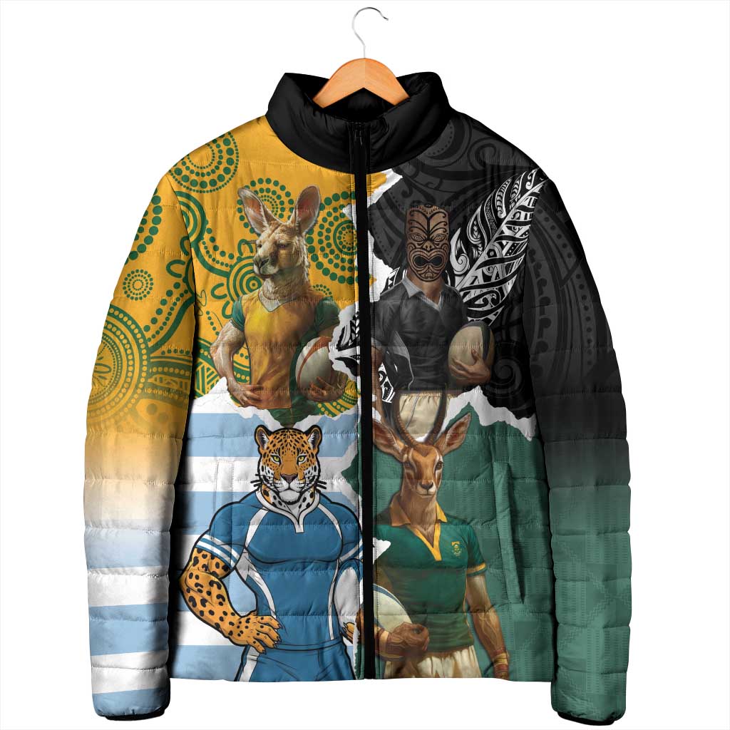 Personalised Rugby 2025 Championship Padded Jacket Southern Hemisphere Countries Mascots - Aussie Hoodie