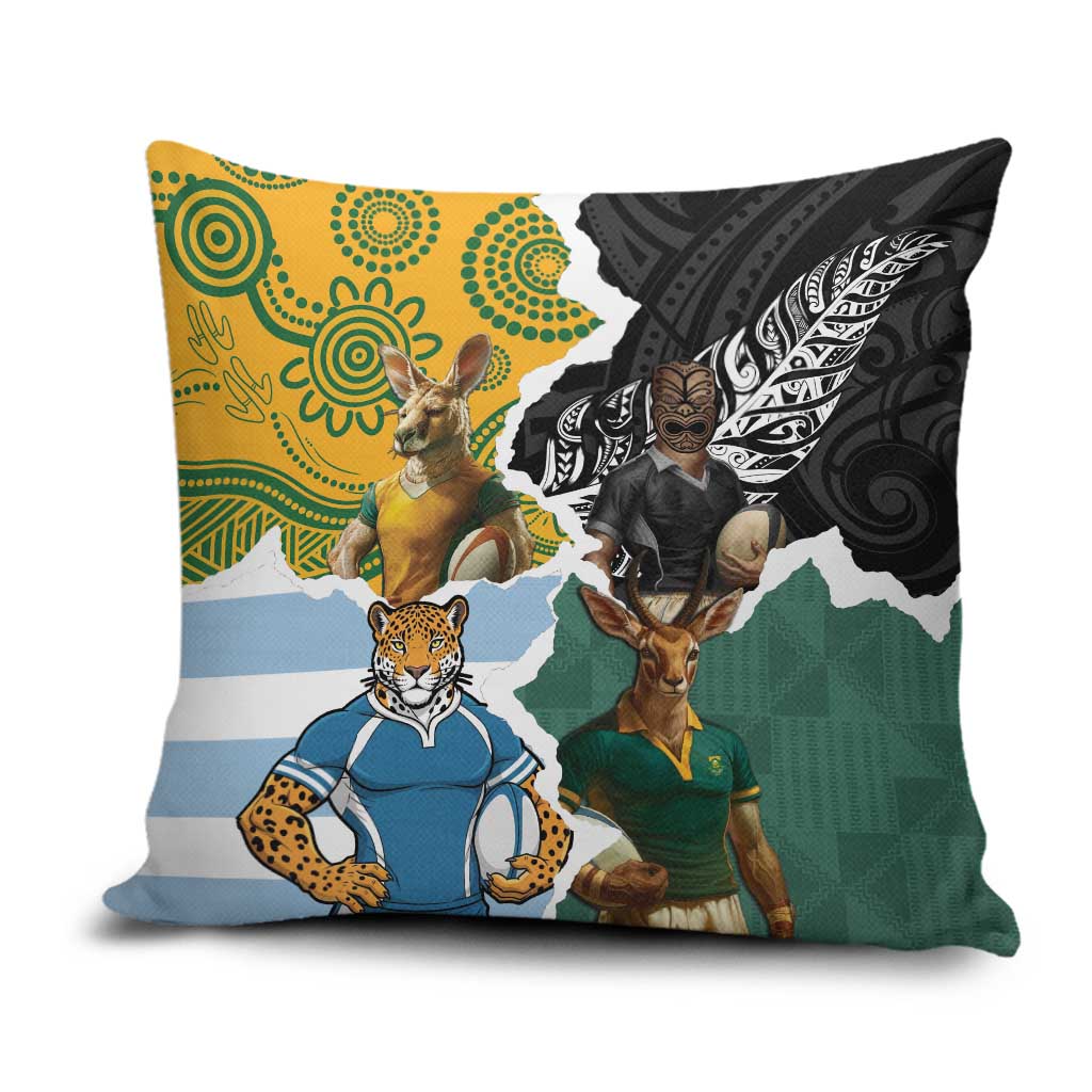 Rugby 2025 Championship Pillow Cover Southern Hemisphere Countries Mascots - Aussie Hoodie