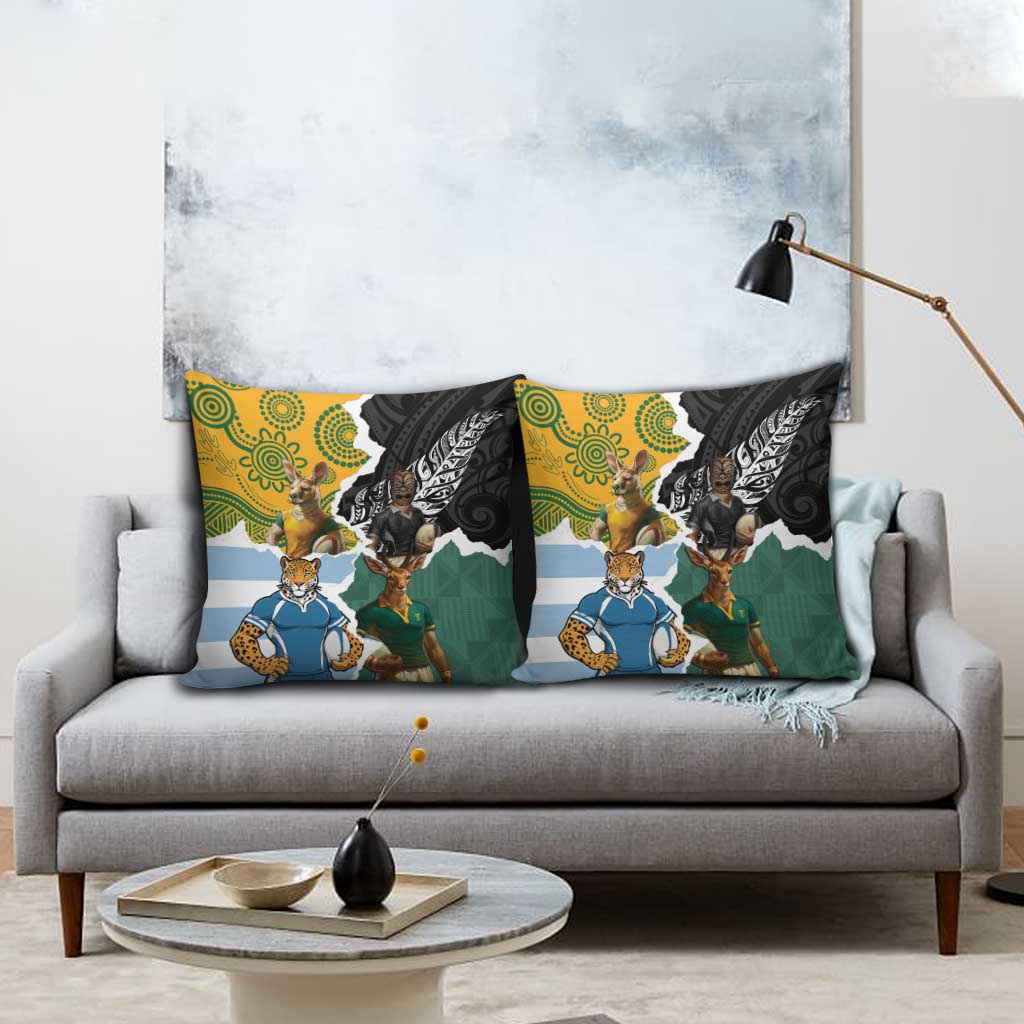 Rugby 2025 Championship Pillow Cover Southern Hemisphere Countries Mascots - Aussie Hoodie