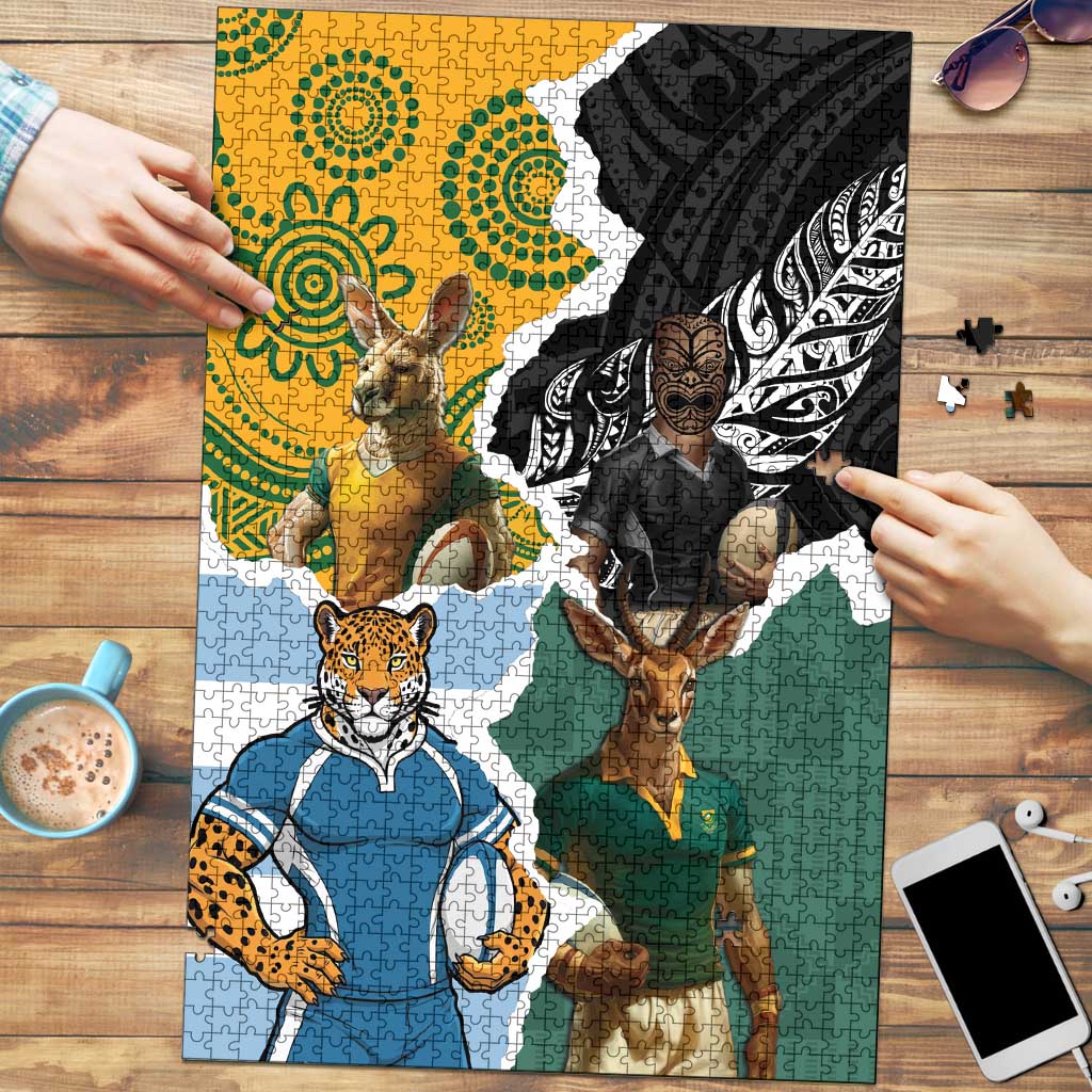 Rugby 2025 Championship Puzzle Southern Hemisphere Countries Mascots - Aussie Hoodie