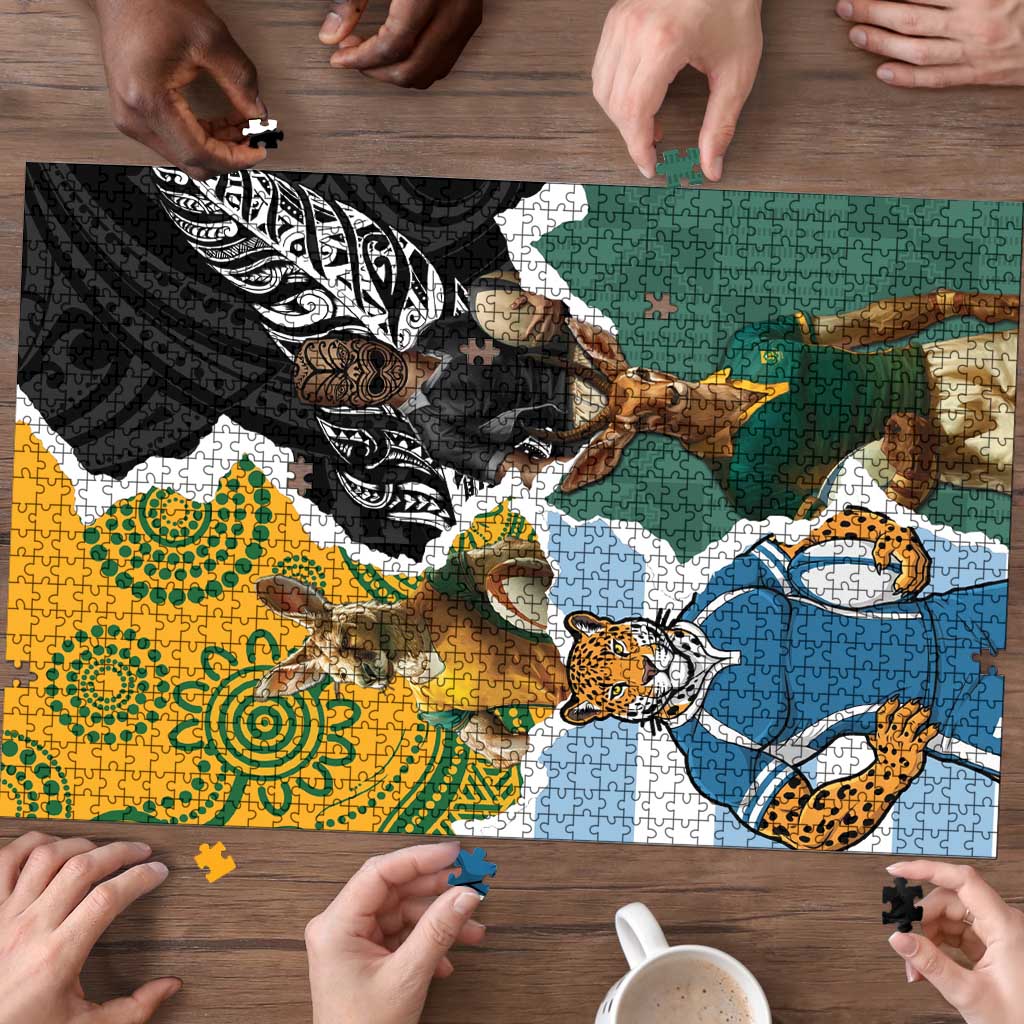 Rugby 2025 Championship Puzzle Southern Hemisphere Countries Mascots - Aussie Hoodie