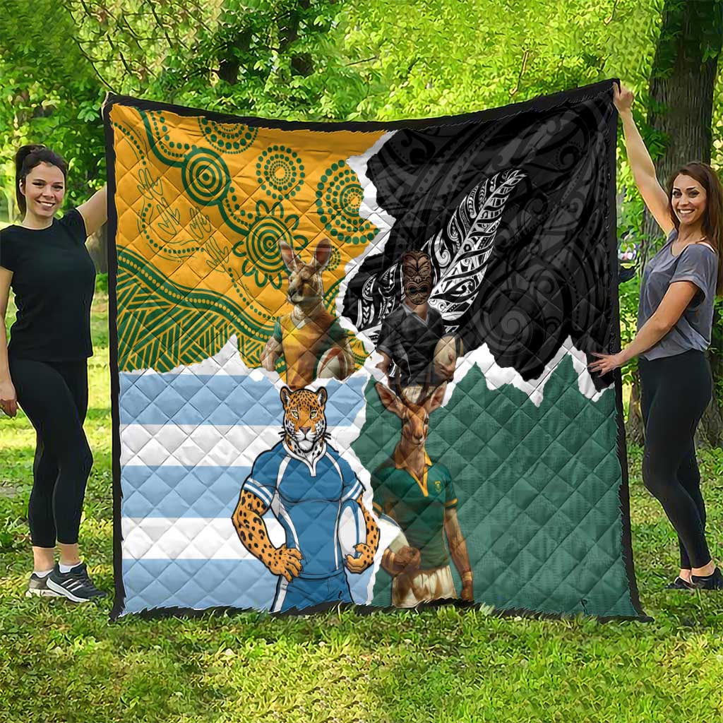 Rugby 2025 Championship Quilt Southern Hemisphere Countries Mascots - Aussie Hoodie