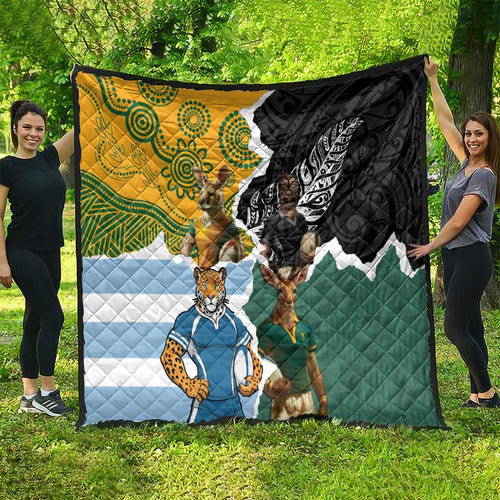 Rugby 2025 Championship Quilt Southern Hemisphere Countries Mascots - Aussie Hoodie