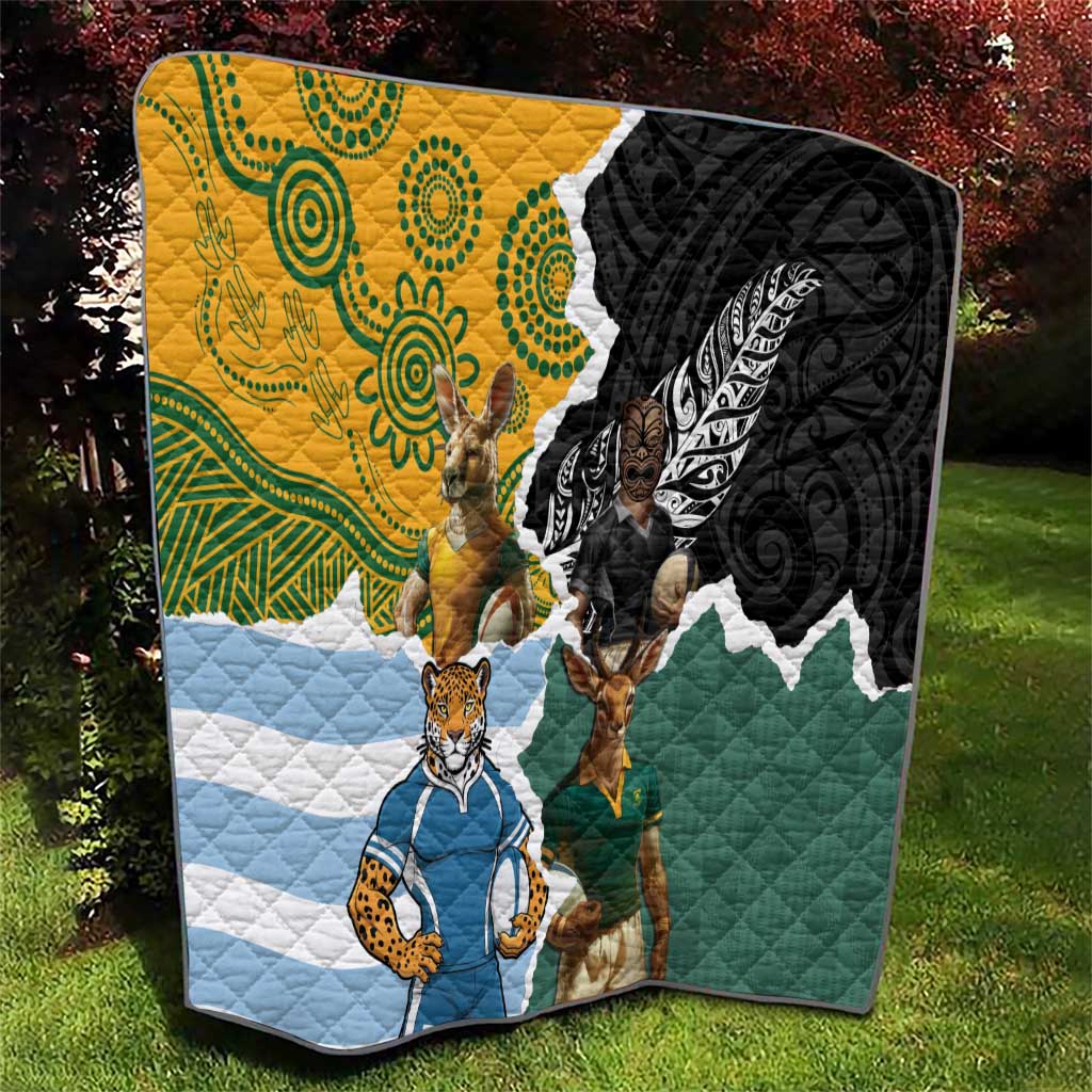 Rugby 2025 Championship Quilt Southern Hemisphere Countries Mascots - Aussie Hoodie