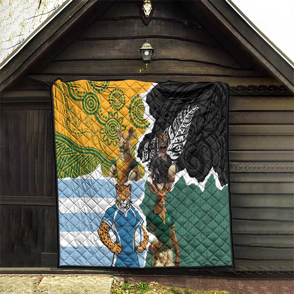 Rugby 2025 Championship Quilt Southern Hemisphere Countries Mascots - Aussie Hoodie