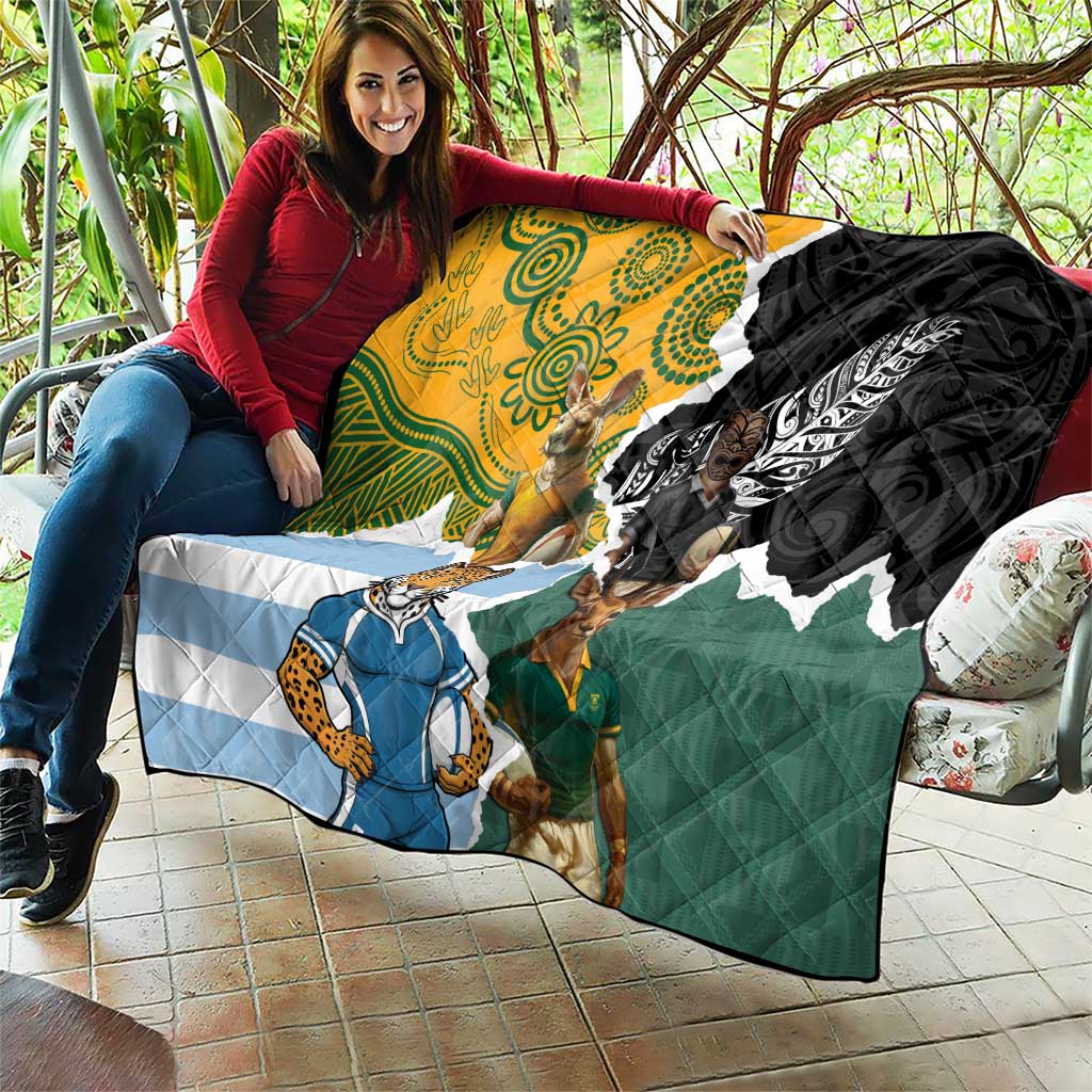 Rugby 2025 Championship Quilt Southern Hemisphere Countries Mascots - Aussie Hoodie