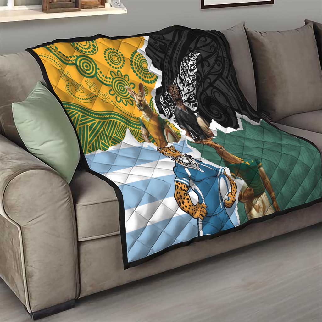 Rugby 2025 Championship Quilt Southern Hemisphere Countries Mascots - Aussie Hoodie