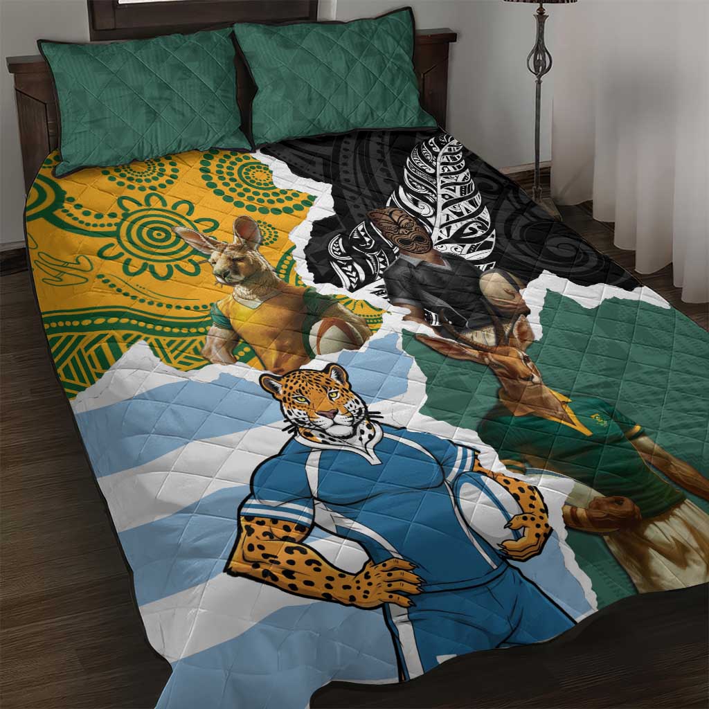 Rugby 2025 Championship Quilt Bed Set Southern Hemisphere Countries Mascots - Aussie Hoodie