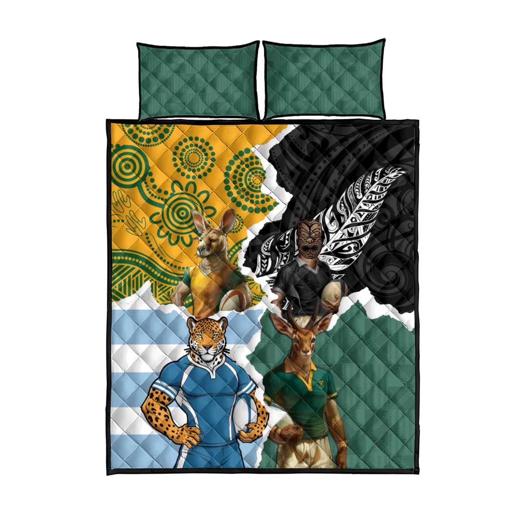 Rugby 2025 Championship Quilt Bed Set Southern Hemisphere Countries Mascots - Aussie Hoodie