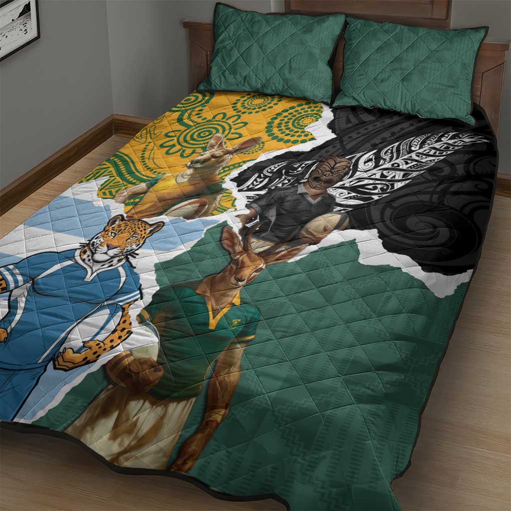 Rugby 2025 Championship Quilt Bed Set Southern Hemisphere Countries Mascots - Aussie Hoodie