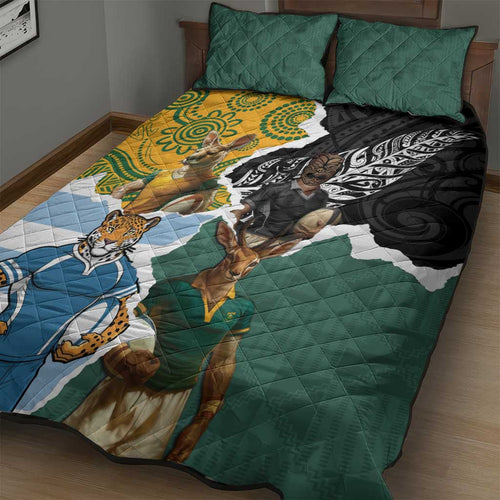 Rugby 2025 Championship Quilt Bed Set Southern Hemisphere Countries Mascots - Aussie Hoodie