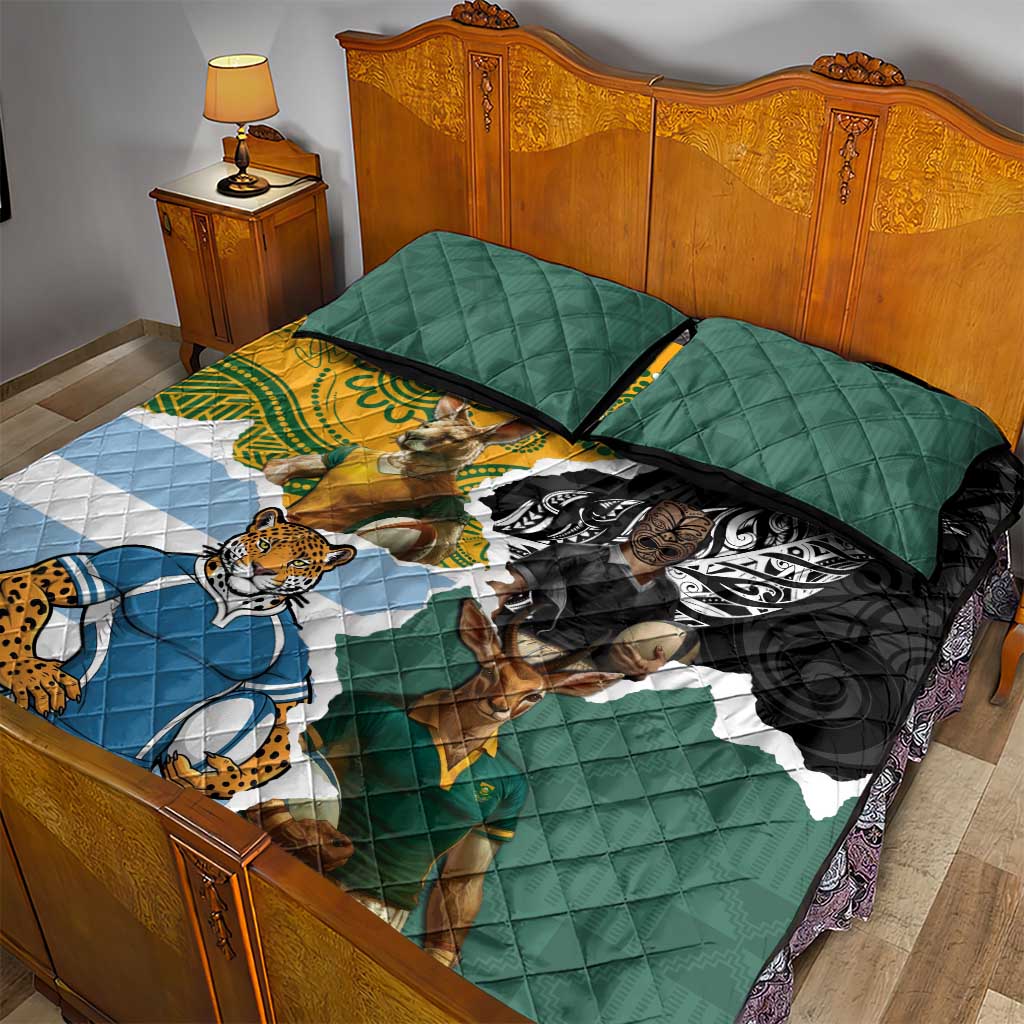 Rugby 2025 Championship Quilt Bed Set Southern Hemisphere Countries Mascots - Aussie Hoodie