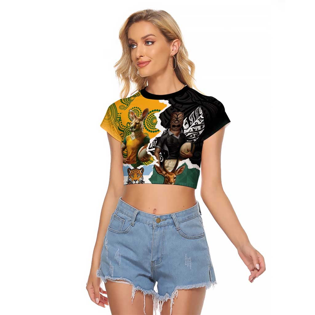 Personalised Rugby 2025 Championship Raglan Cropped T Shirt Southern Hemisphere Countries Mascots - Aussie Hoodie