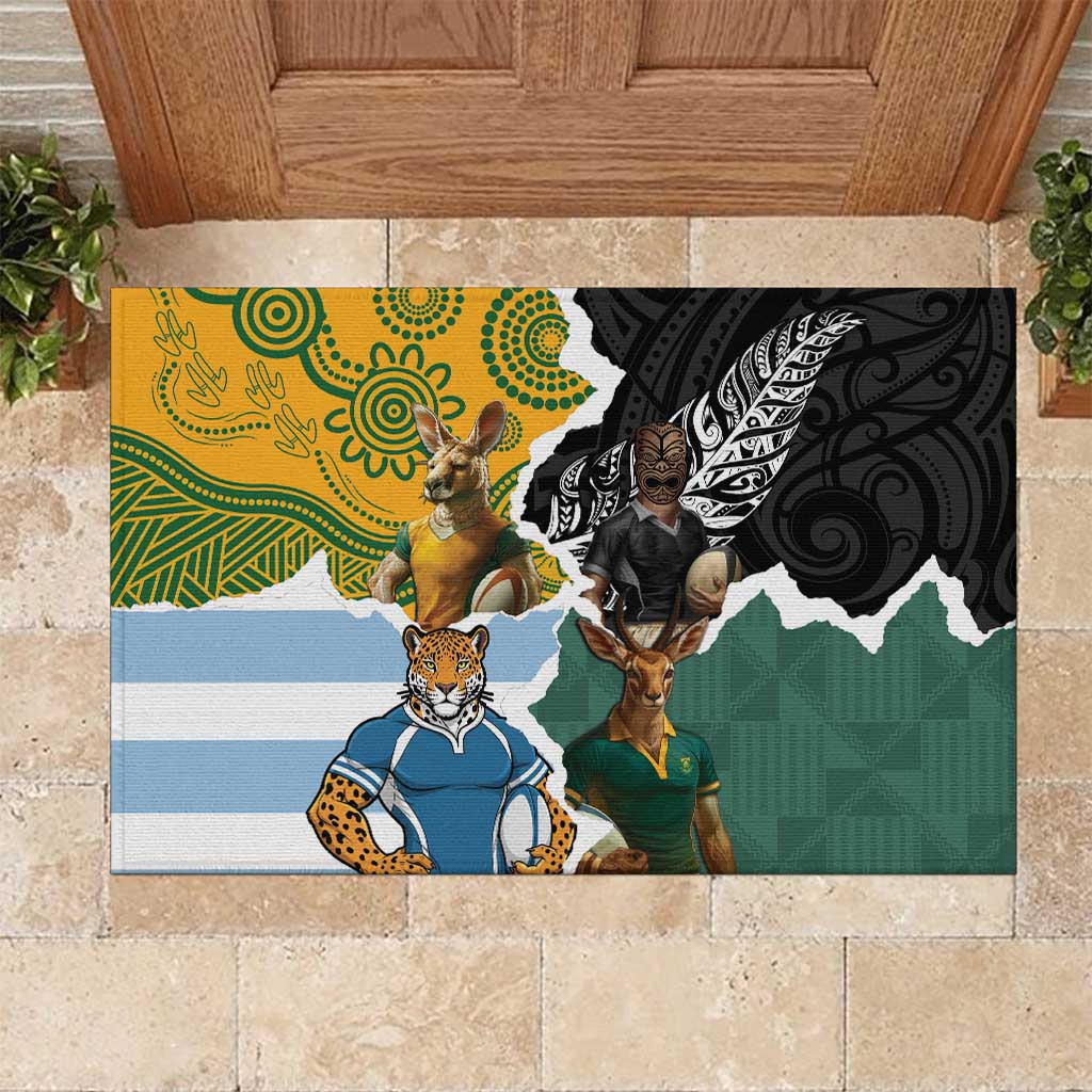 Rugby 2025 Championship Rubber Doormat Southern Hemisphere Countries Mascots - Aussie Hoodie