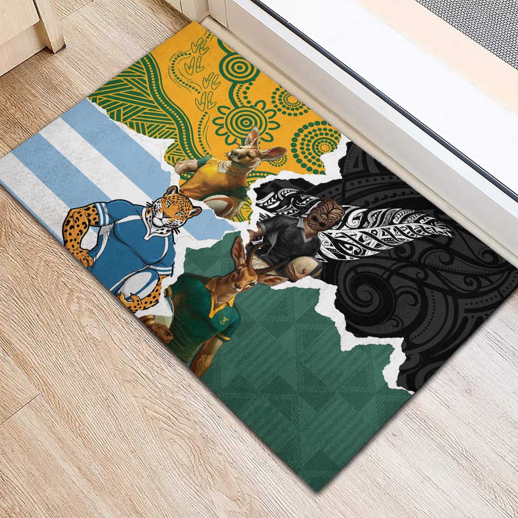 Rugby 2025 Championship Rubber Doormat Southern Hemisphere Countries Mascots - Aussie Hoodie