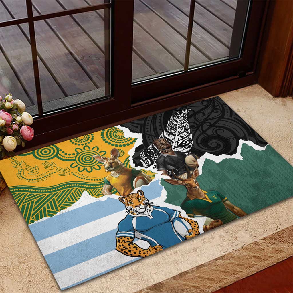 Rugby 2025 Championship Rubber Doormat Southern Hemisphere Countries Mascots - Aussie Hoodie