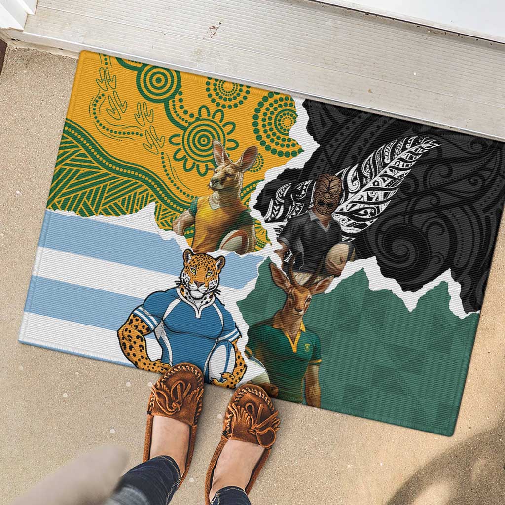 Rugby 2025 Championship Rubber Doormat Southern Hemisphere Countries Mascots - Aussie Hoodie