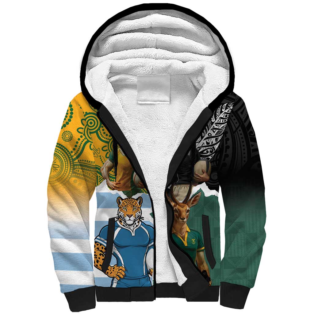 Personalised Rugby 2025 Championship Sherpa Hoodie Southern Hemisphere Countries Mascots - Aussie Hoodie