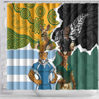 Rugby 2025 Championship Shower Curtain Southern Hemisphere Countries Mascots - Aussie Hoodie