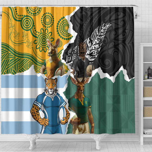Rugby 2025 Championship Shower Curtain Southern Hemisphere Countries Mascots - Aussie Hoodie