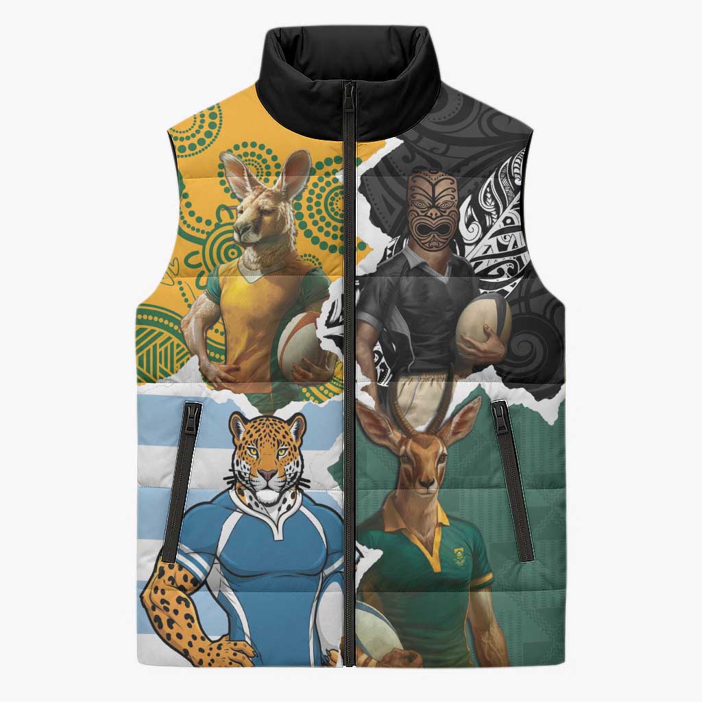 Personalised Rugby 2025 Championship Sleeveless Puffer Jacket Southern Hemisphere Countries Mascots - Aussie Hoodie