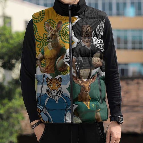 Personalised Rugby 2025 Championship Sleeveless Puffer Jacket Southern Hemisphere Countries Mascots - Aussie Hoodie