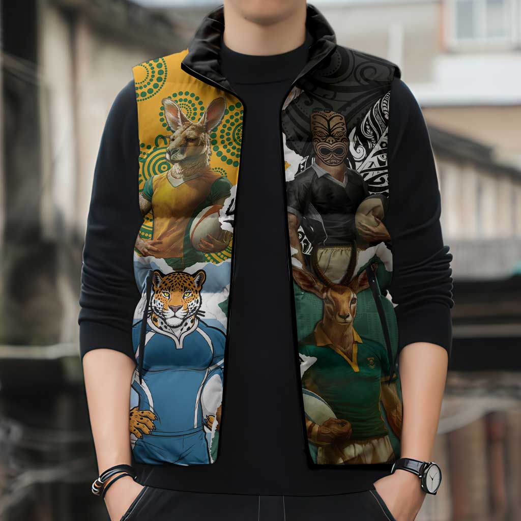 Personalised Rugby 2025 Championship Sleeveless Puffer Jacket Southern Hemisphere Countries Mascots - Aussie Hoodie