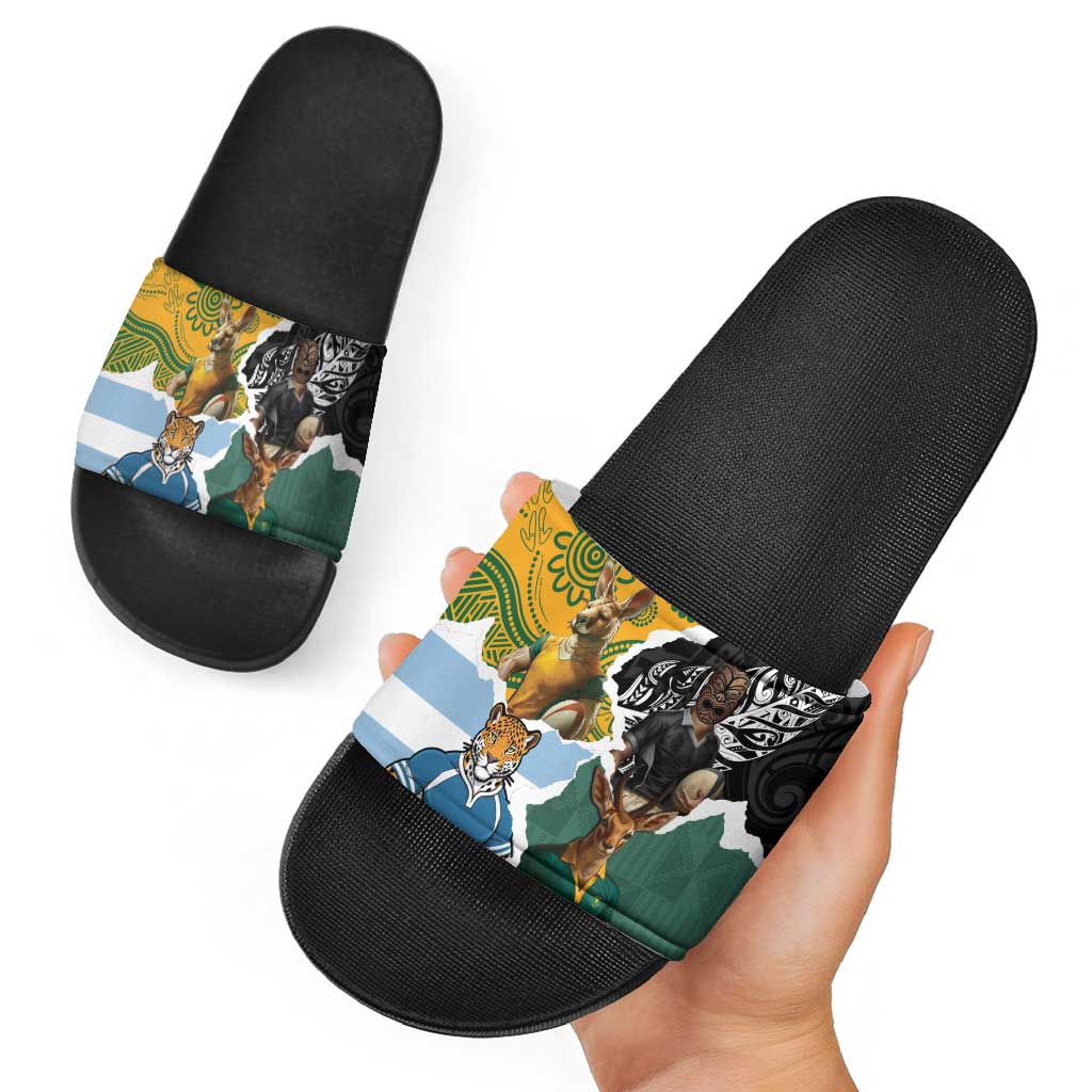 Rugby 2025 Championship Slide Sandals Southern Hemisphere Countries Mascots - Aussie Hoodie