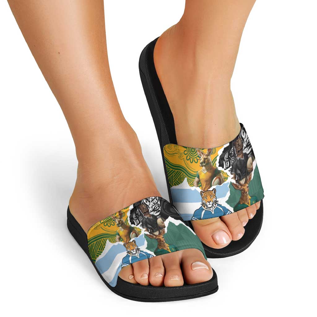 Rugby 2025 Championship Slide Sandals Southern Hemisphere Countries Mascots - Aussie Hoodie
