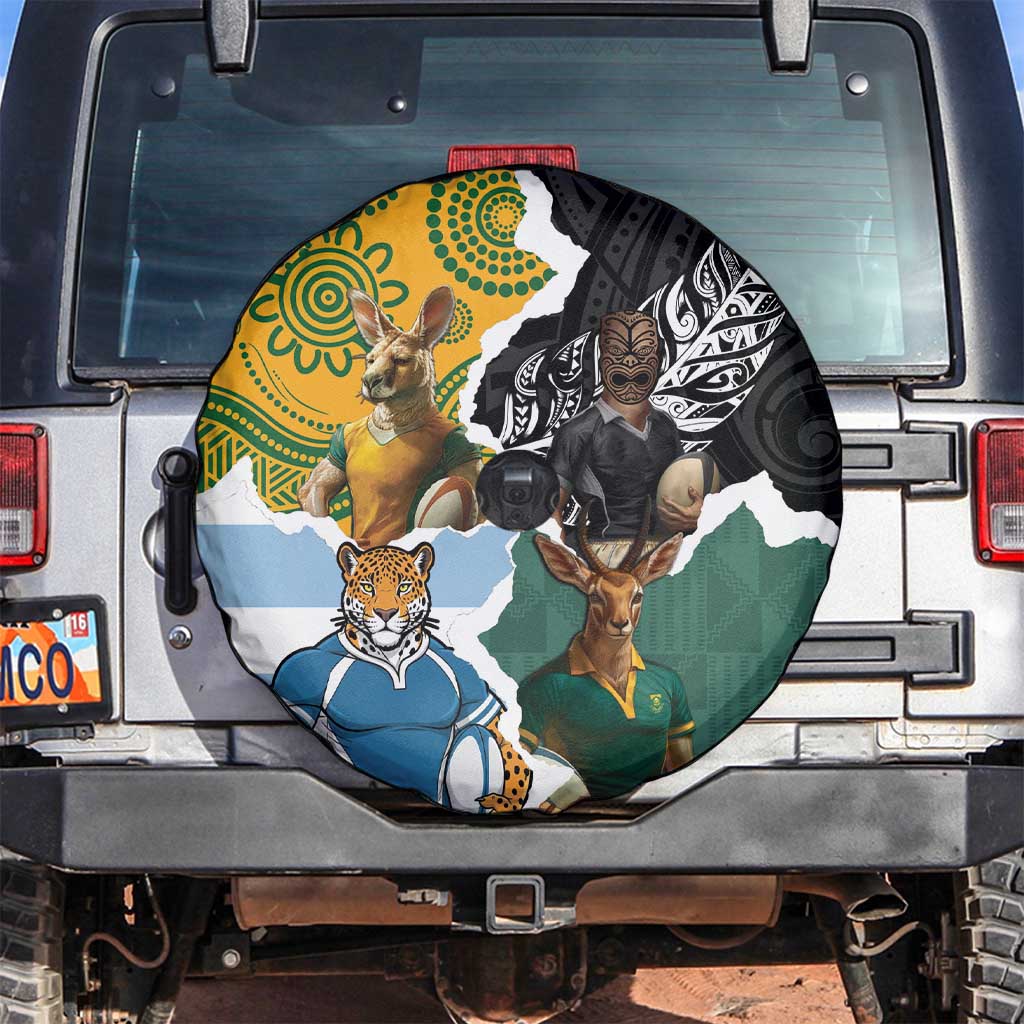 Rugby 2025 Championship Spare Tire Cover Southern Hemisphere Countries Mascots - Aussie Hoodie