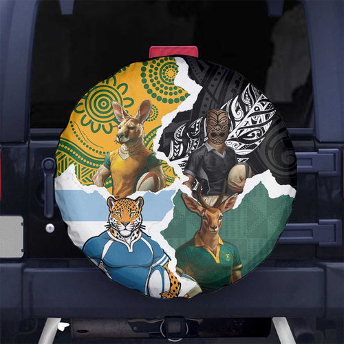 Rugby 2025 Championship Spare Tire Cover Southern Hemisphere Countries Mascots - Aussie Hoodie