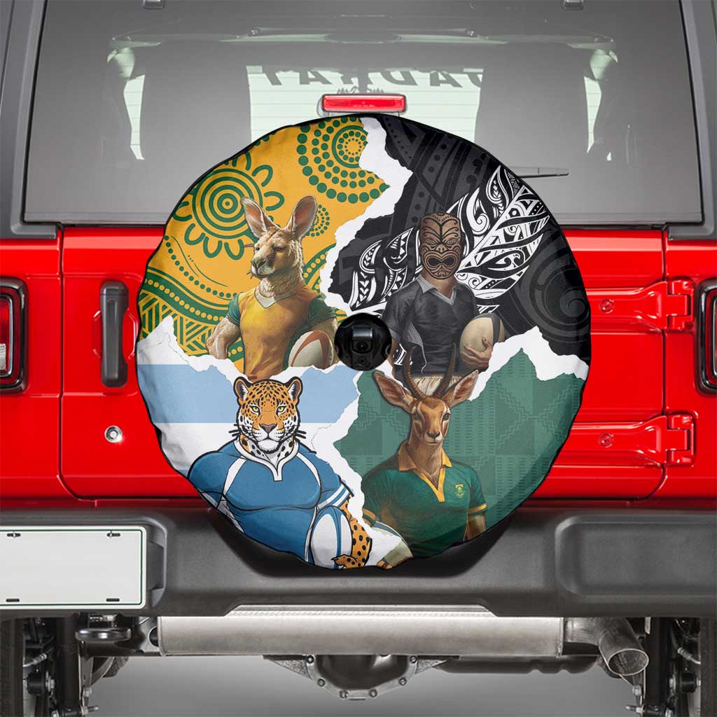 Rugby 2025 Championship Spare Tire Cover Southern Hemisphere Countries Mascots - Aussie Hoodie