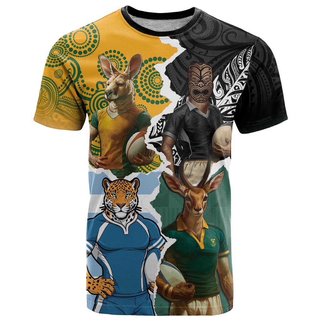 Personalised Rugby 2025 Championship T Shirt Southern Hemisphere Countries Mascots - Aussie Hoodie