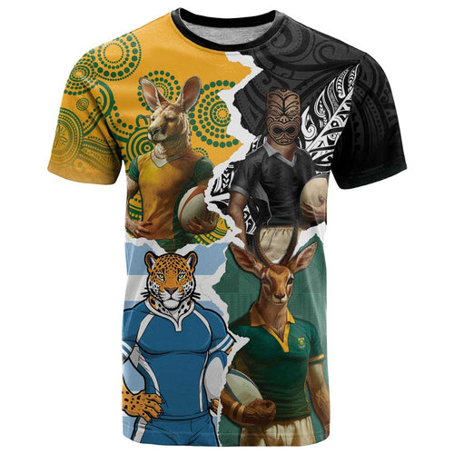 Personalised Rugby 2025 Championship T Shirt Southern Hemisphere Countries Mascots - Aussie Hoodie