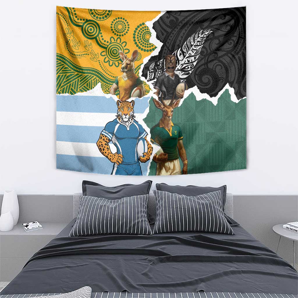 Rugby 2025 Championship Tapestry Southern Hemisphere Countries Mascots - Aussie Hoodie