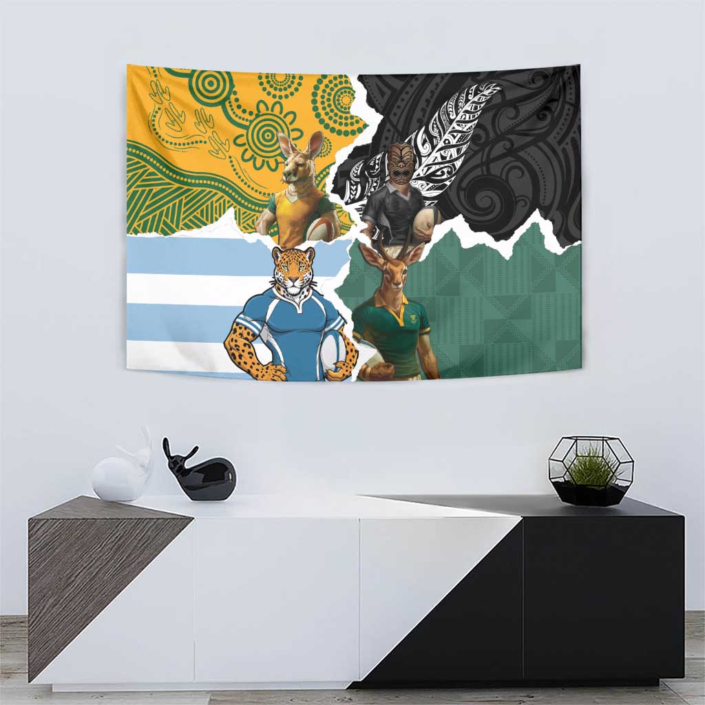 Rugby 2025 Championship Tapestry Southern Hemisphere Countries Mascots - Aussie Hoodie