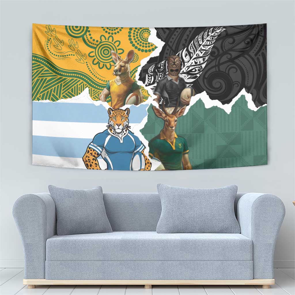 Rugby 2025 Championship Tapestry Southern Hemisphere Countries Mascots - Aussie Hoodie
