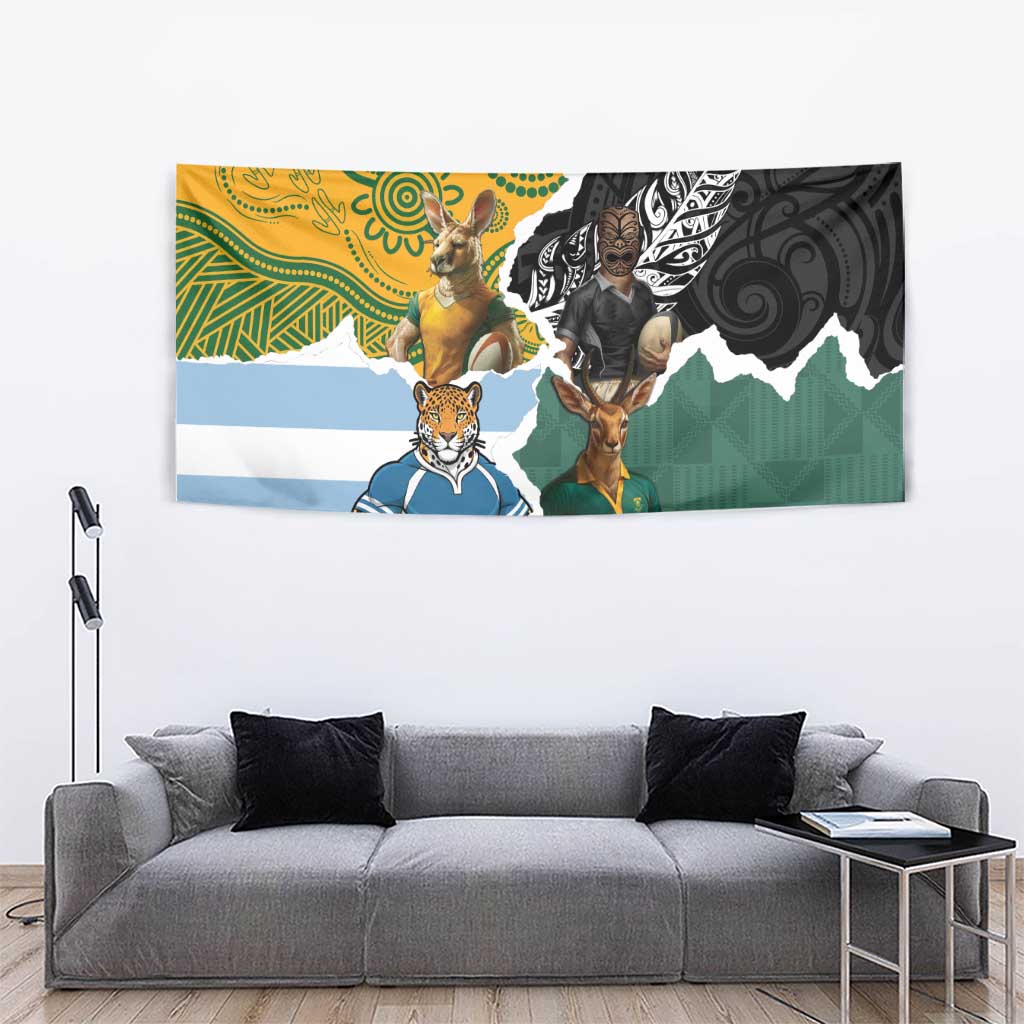 Rugby 2025 Championship Tapestry Southern Hemisphere Countries Mascots - Aussie Hoodie