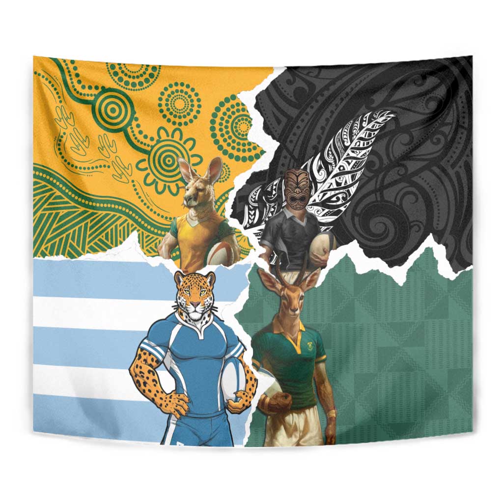 Rugby 2025 Championship Tapestry Southern Hemisphere Countries Mascots - Aussie Hoodie