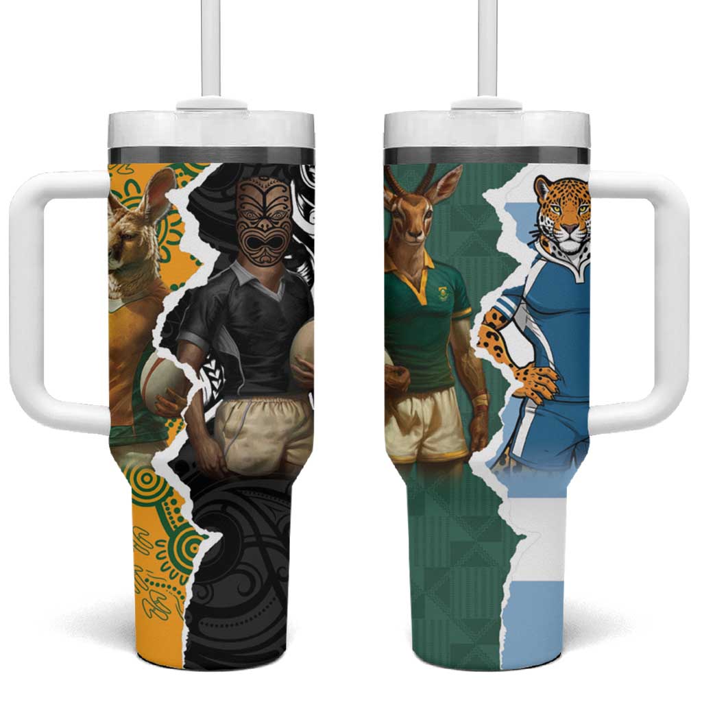 Rugby 2025 Championship Tumbler With Handle Southern Hemisphere Countries Mascots - Aussie Hoodie