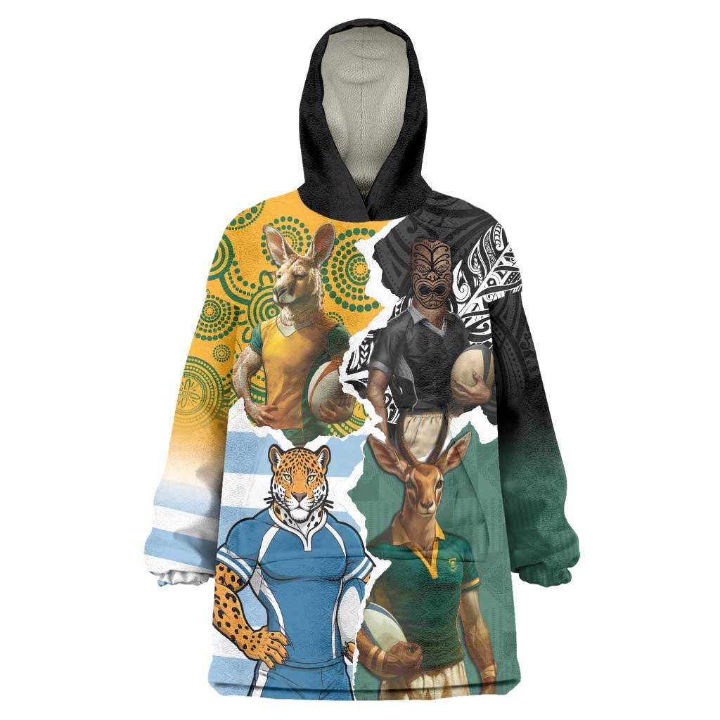 Personalised Rugby 2025 Championship Wearable Blanket Hoodie Southern Hemisphere Countries Mascots - Aussie Hoodie