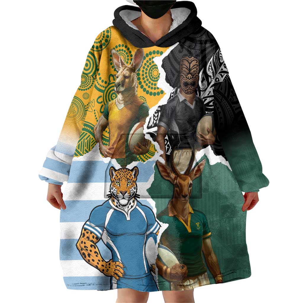Personalised Rugby 2025 Championship Wearable Blanket Hoodie Southern Hemisphere Countries Mascots - Aussie Hoodie