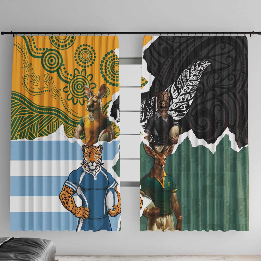 Rugby 2025 Championship Window Curtain Southern Hemisphere Countries Mascots - Aussie Hoodie