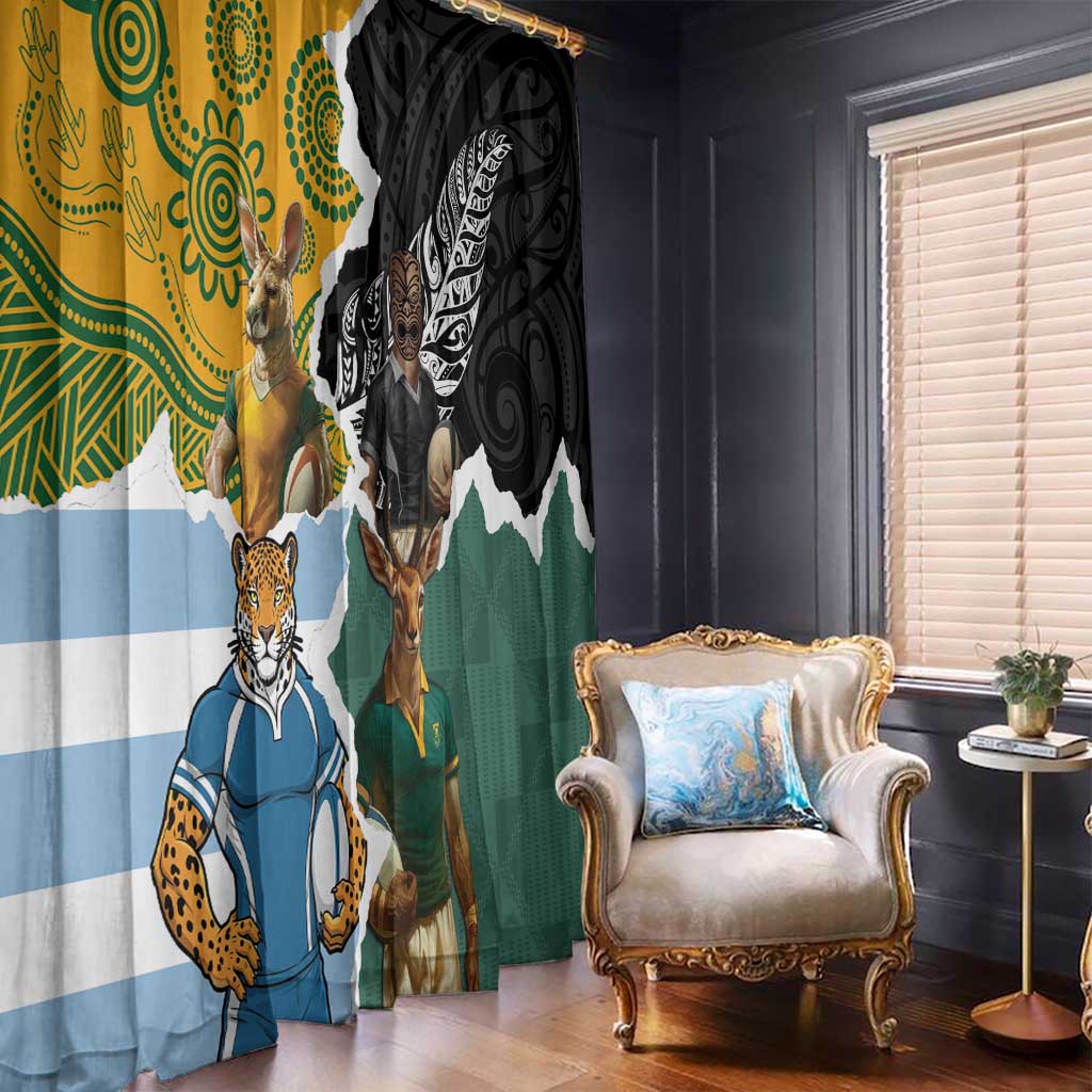 Rugby 2025 Championship Window Curtain Southern Hemisphere Countries Mascots - Aussie Hoodie