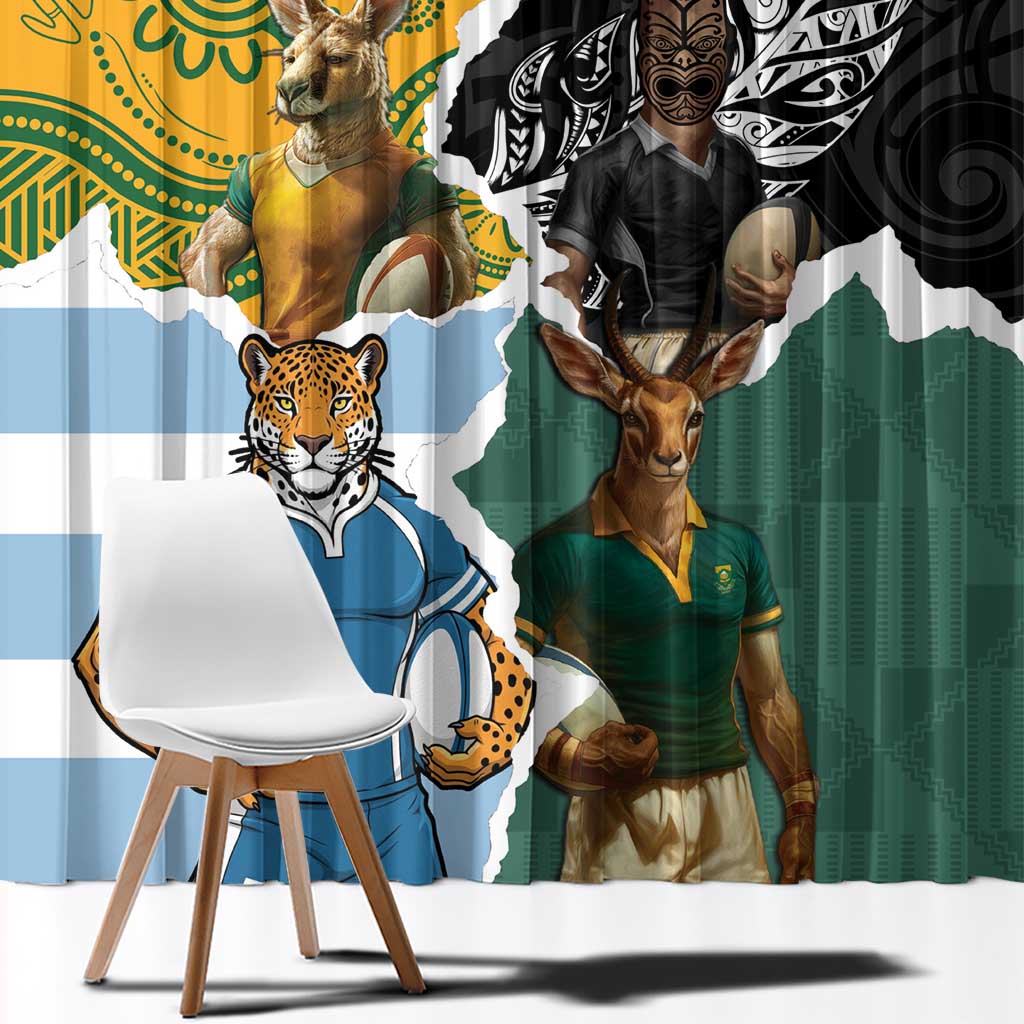 Rugby 2025 Championship Window Curtain Southern Hemisphere Countries Mascots - Aussie Hoodie